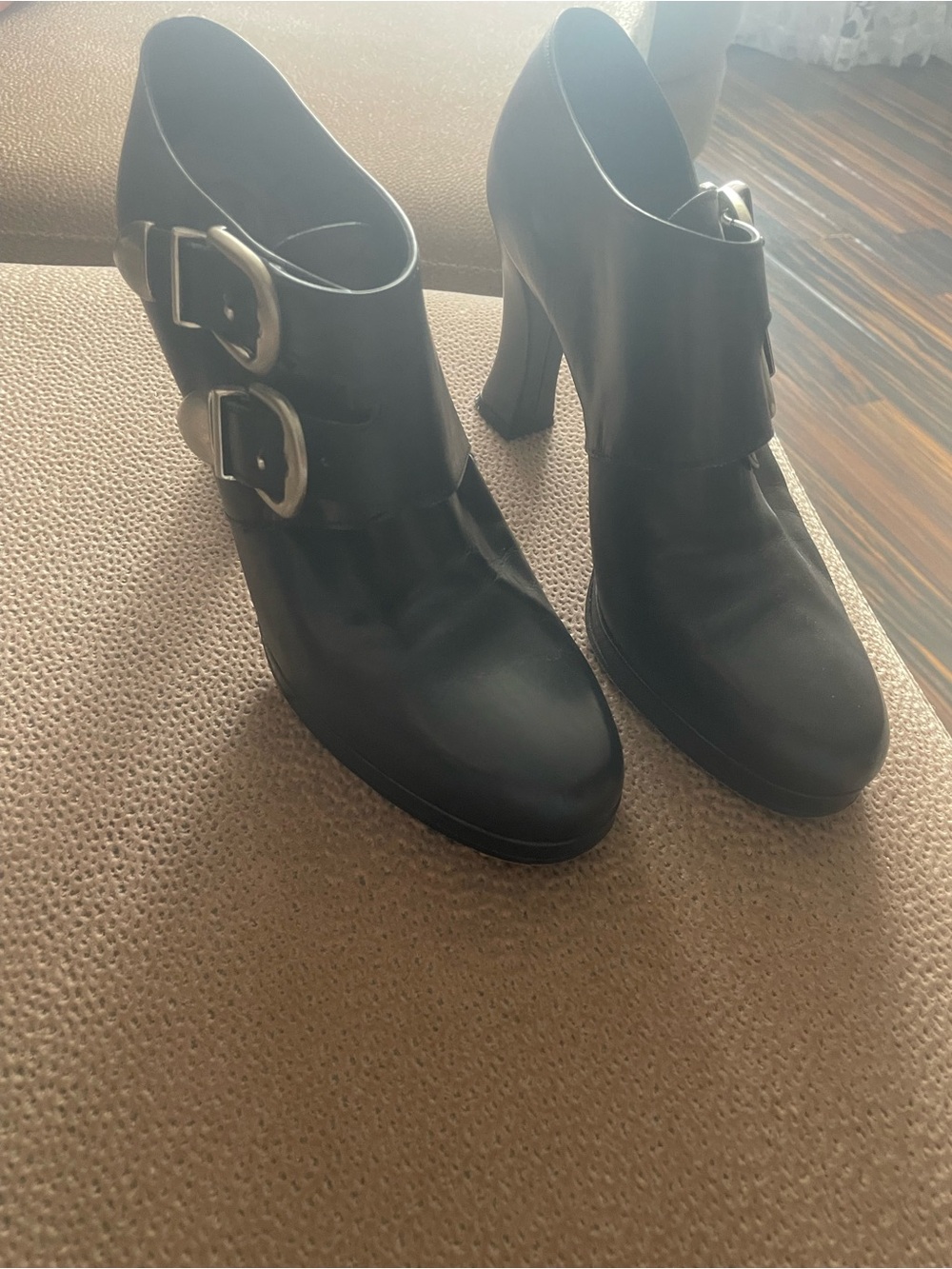 Stephane Kelian Black Leather Buckle Ankle Boots